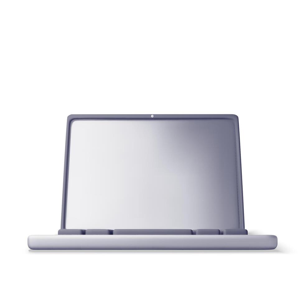 3D cartoon laptop computer isolated. Render notebook LCD display mock up with blank screen. Mobile computer device icon vector