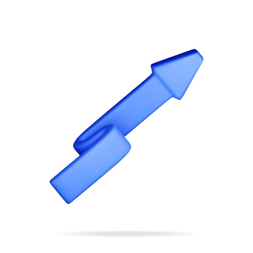 3D growing blue arrow isolated. Render arrow moving up. Growth or success symbol. Business market sales increase. vector