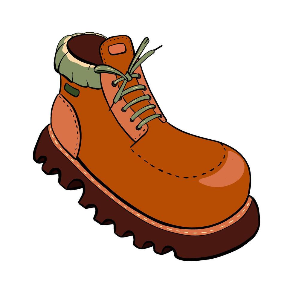 Stylish Brown Hiking Boot that Features a Durable Sole for Extra Support and Comfort. sketch illustration. tourism. vector