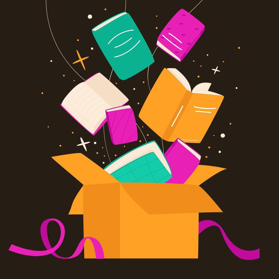 Magic box filled with books vector