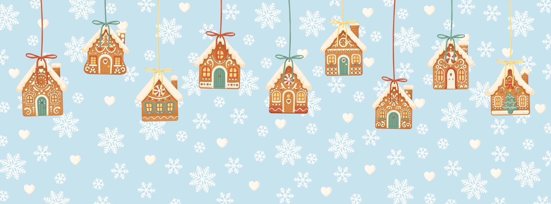Christmas Backdrop with Hanging Gingerbread Houses vector