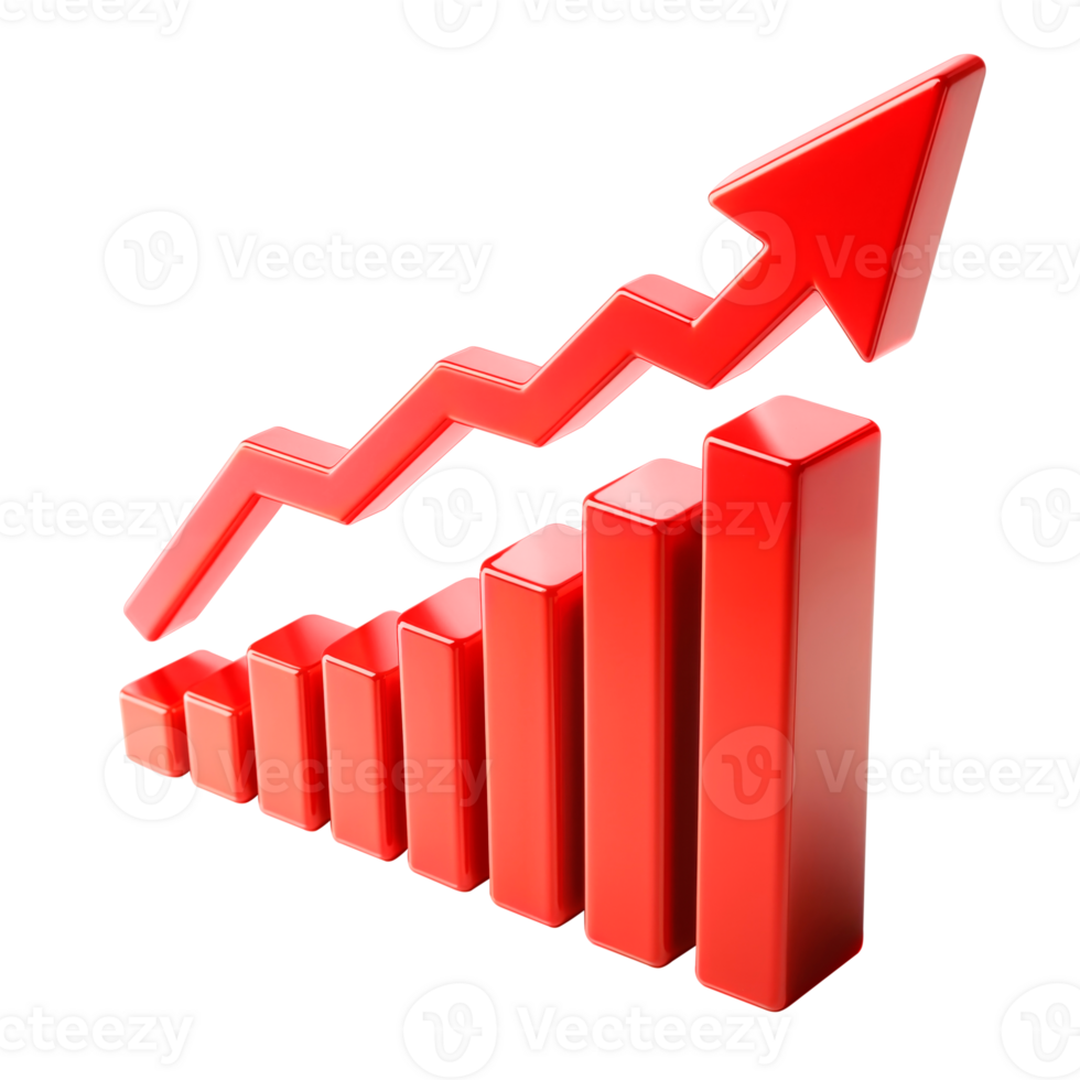 3D chart showing growth with rising arrow cut out png