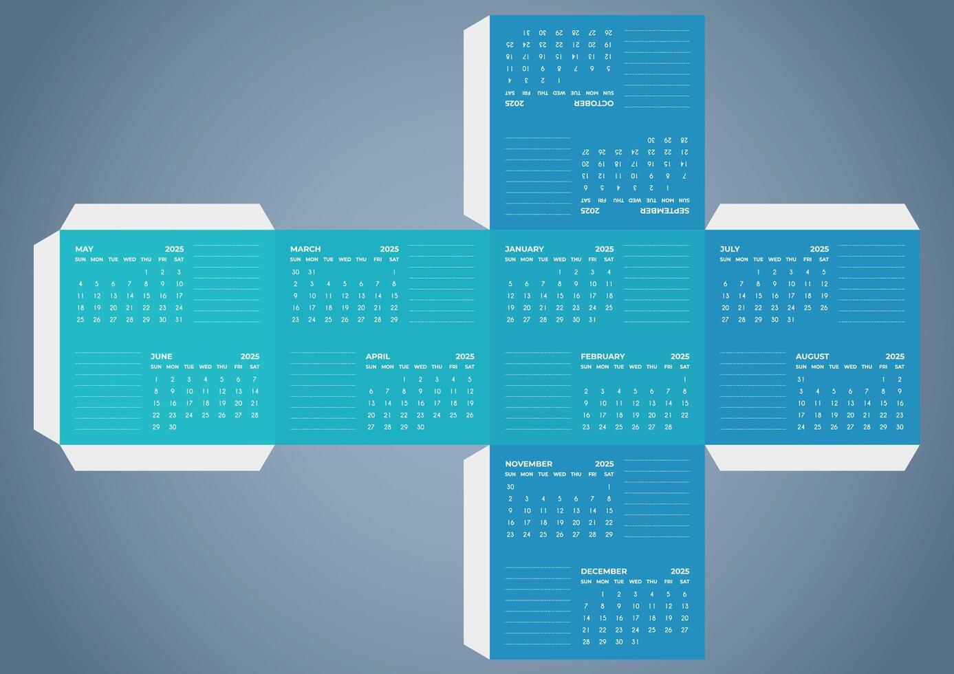 Cube Calendar Design Template For 2025 vector