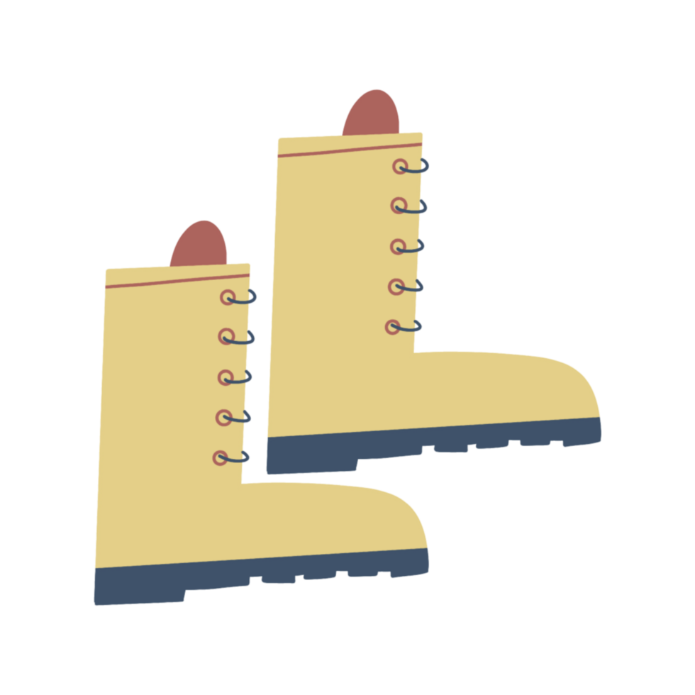 A pair of yellow boots with a red sole png