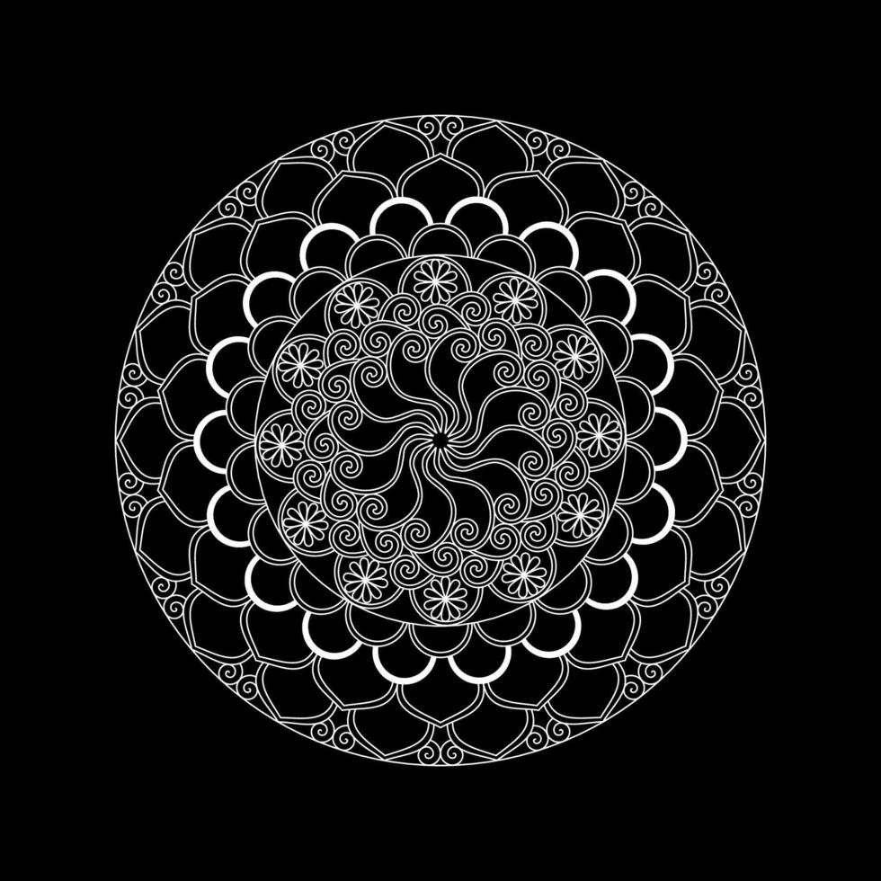 A black and white Floral circular design on a black background vector