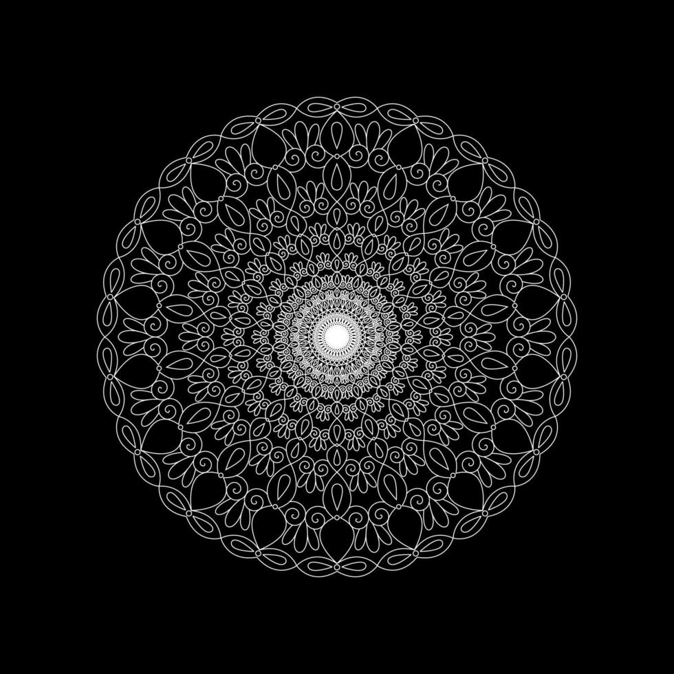 A black and white circular design on a black background vector