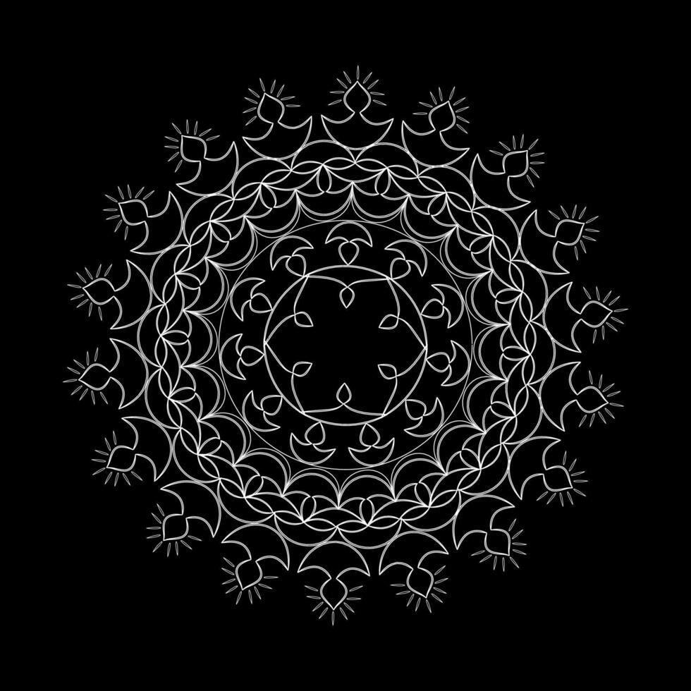 A white circular Diya lamp design on a black background vector