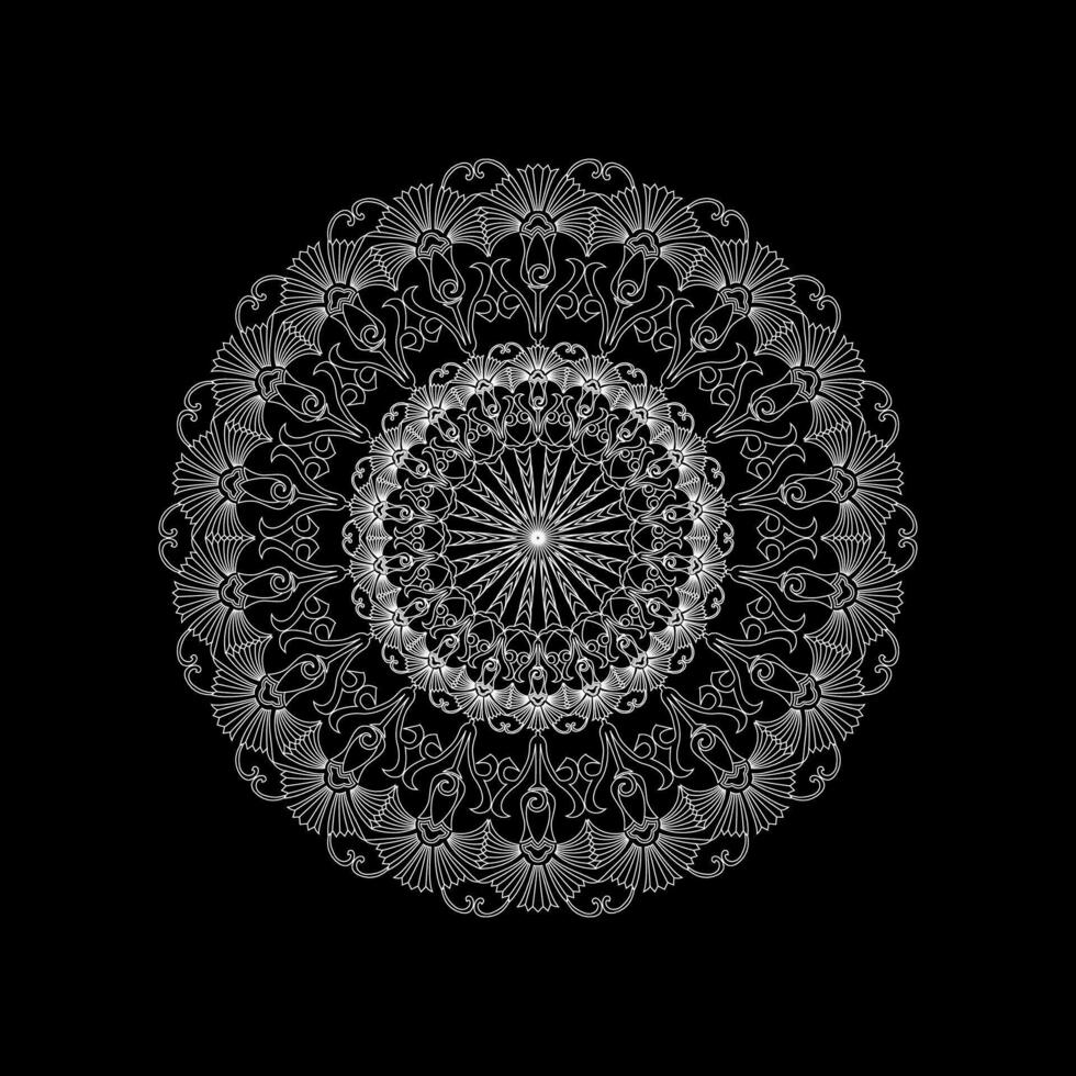 A black and white circular design on a black background vector