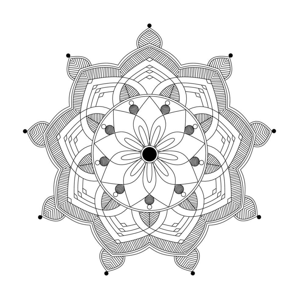 A black and white drawing of a floral Mandala vector