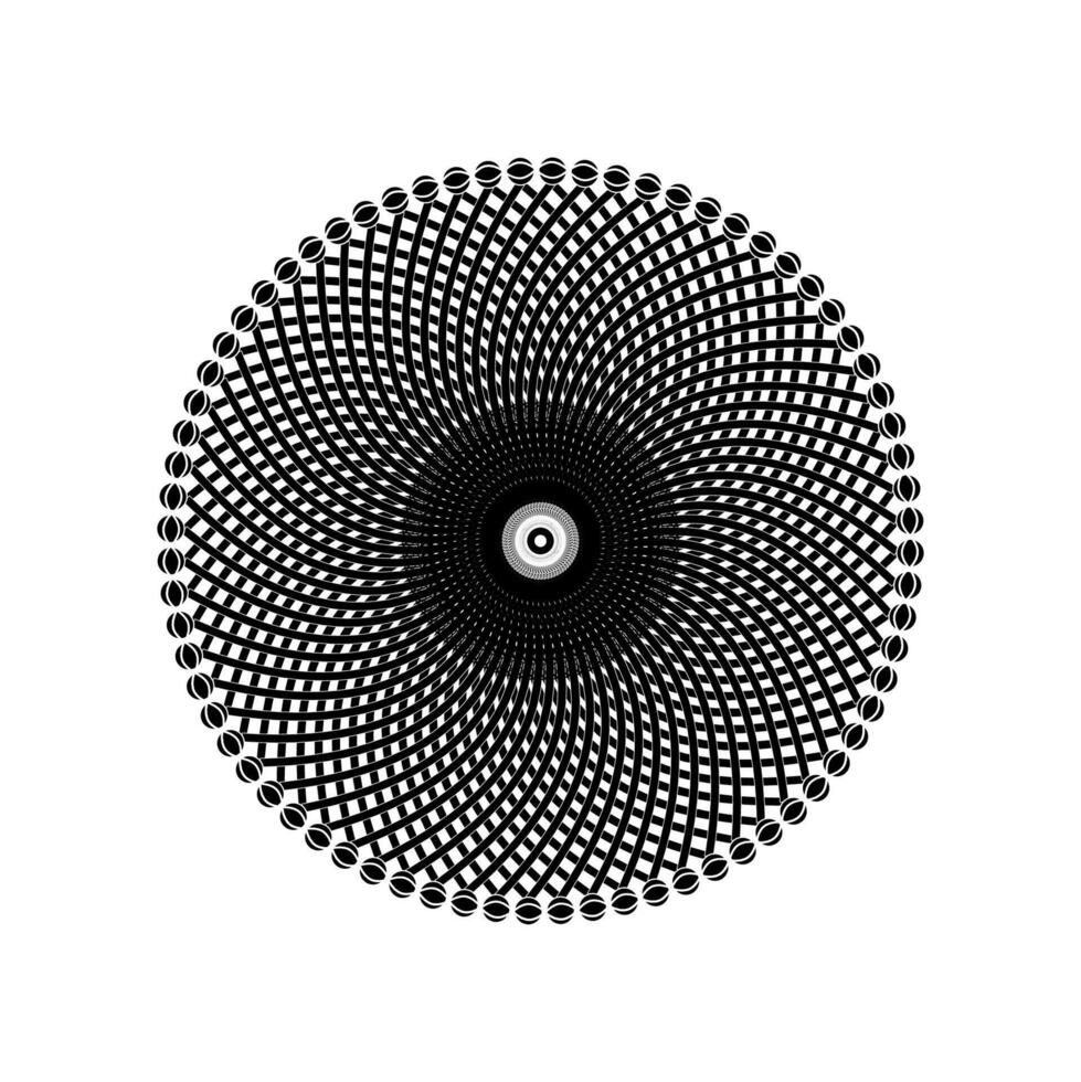 A black and white of a circular illusion design vector