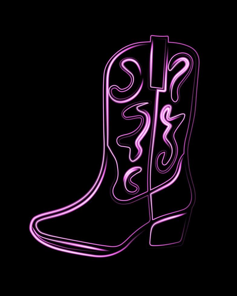 The glowing outline highlights the intricate details of a stylish cowboy boot vector