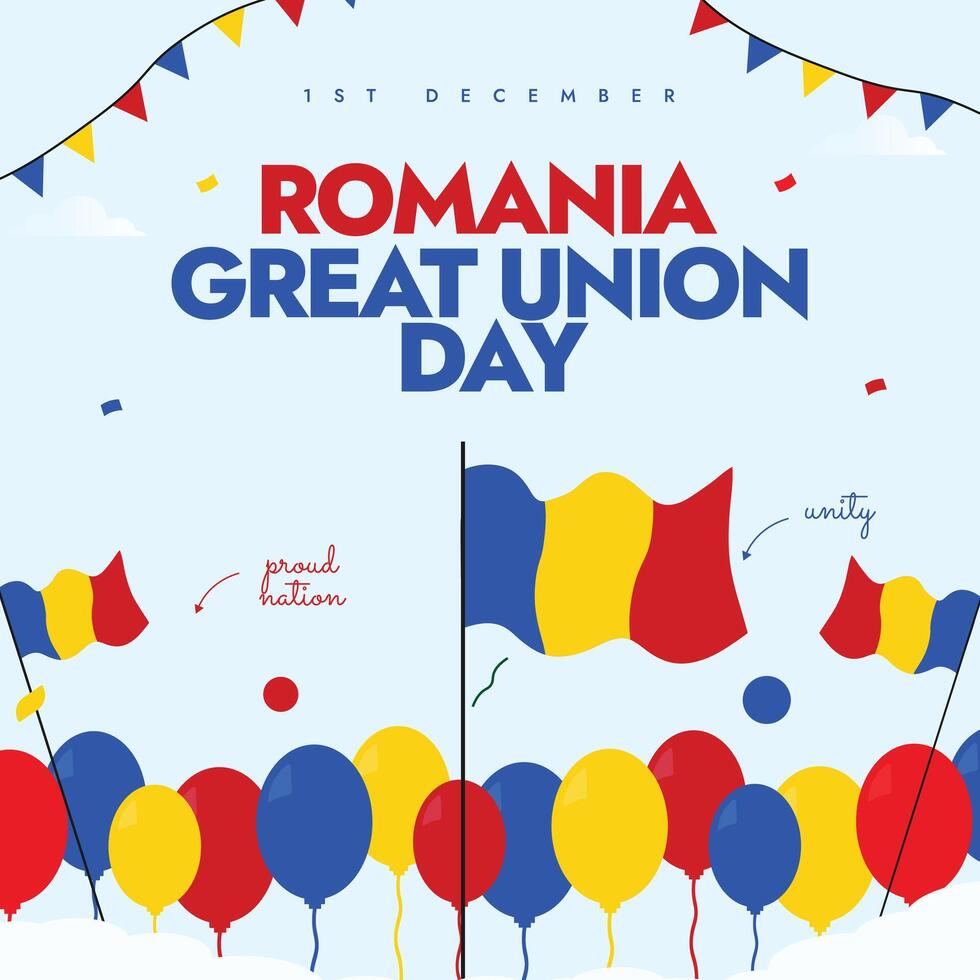 Romanian unification day banner with its flags, balloons in flag colours vector