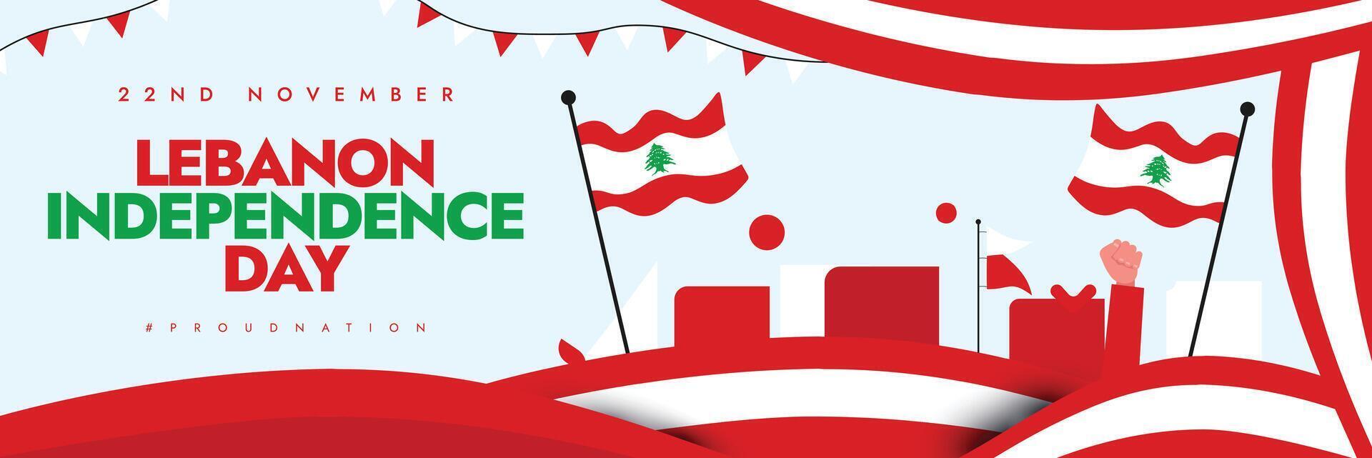 22nd November Lebanese Independence day banner, post with its flags, modern abstract art elements in flag colours vector