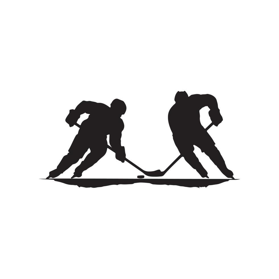 asimple black silhouette of two hockey players vector