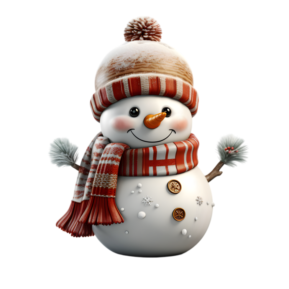 Smiling Snowman with Red Striped Scarf and Hat png