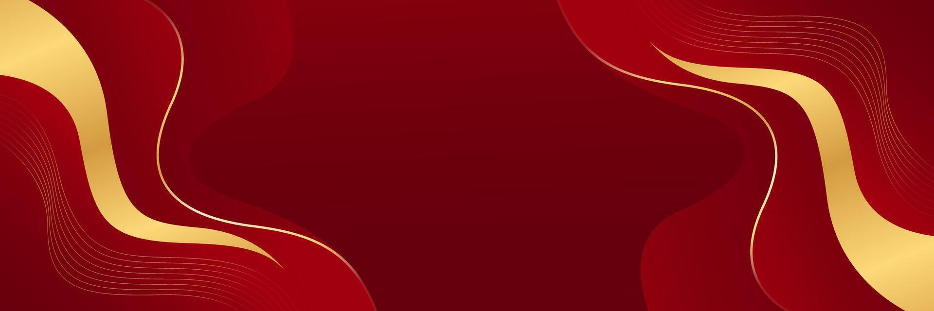 Elegant red luxury banner background with gold lines. Abstract wallpaper vector