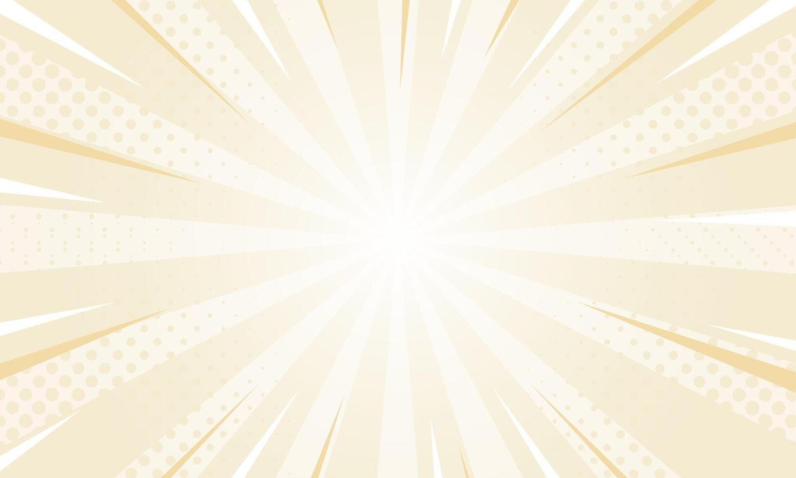 Beige comic sunburst effect background with halftone. Pop art comic-style background vector