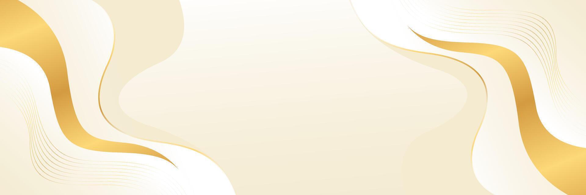 Elegant beige luxury banner background with gold lines. Abstract wallpaper vector