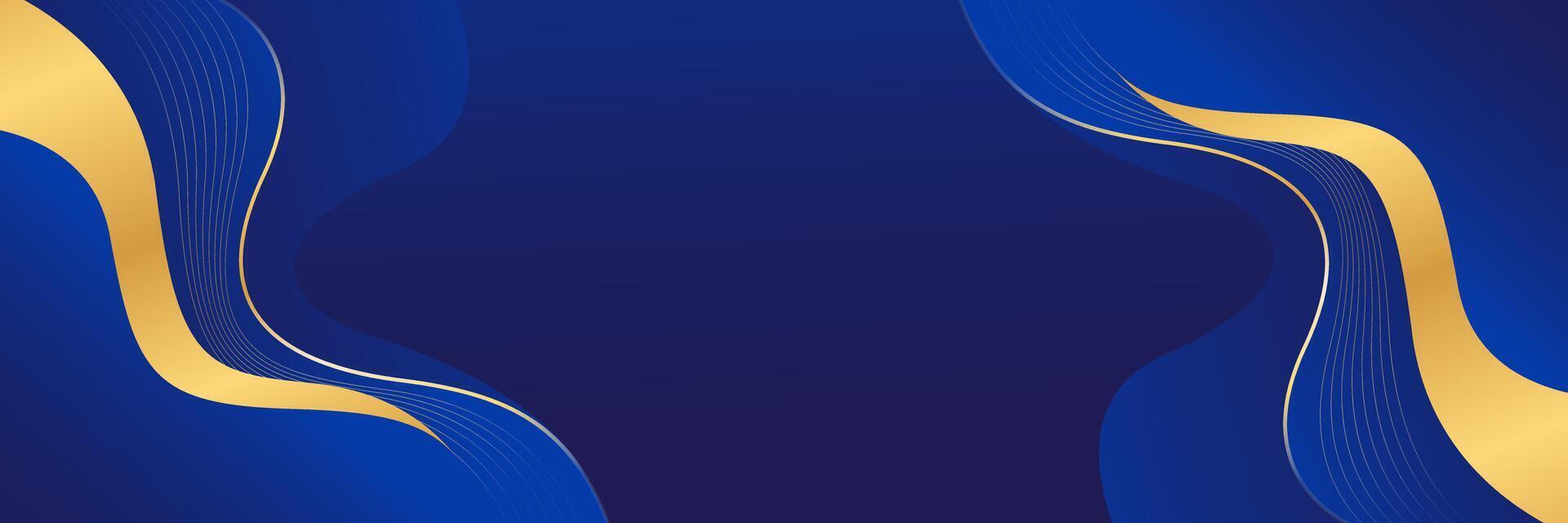 Elegant blue luxury banner background with gold lines. Abstract wallpaper vector