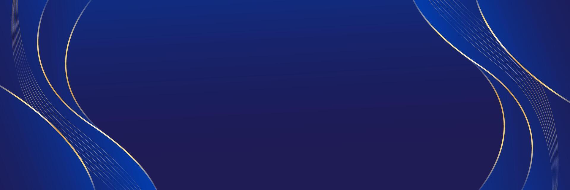 Simple blue luxury banner background with gold lines. Abstract wallpaper vector