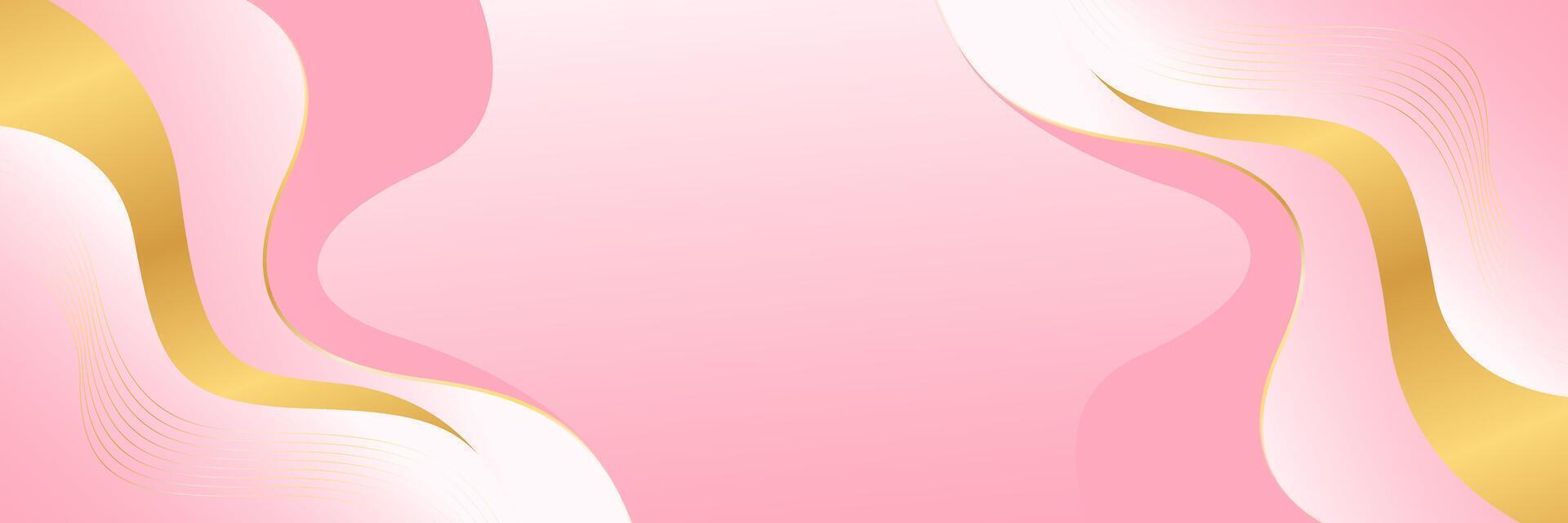 Elegant pink luxury banner background with gold lines. Abstract wallpaper vector