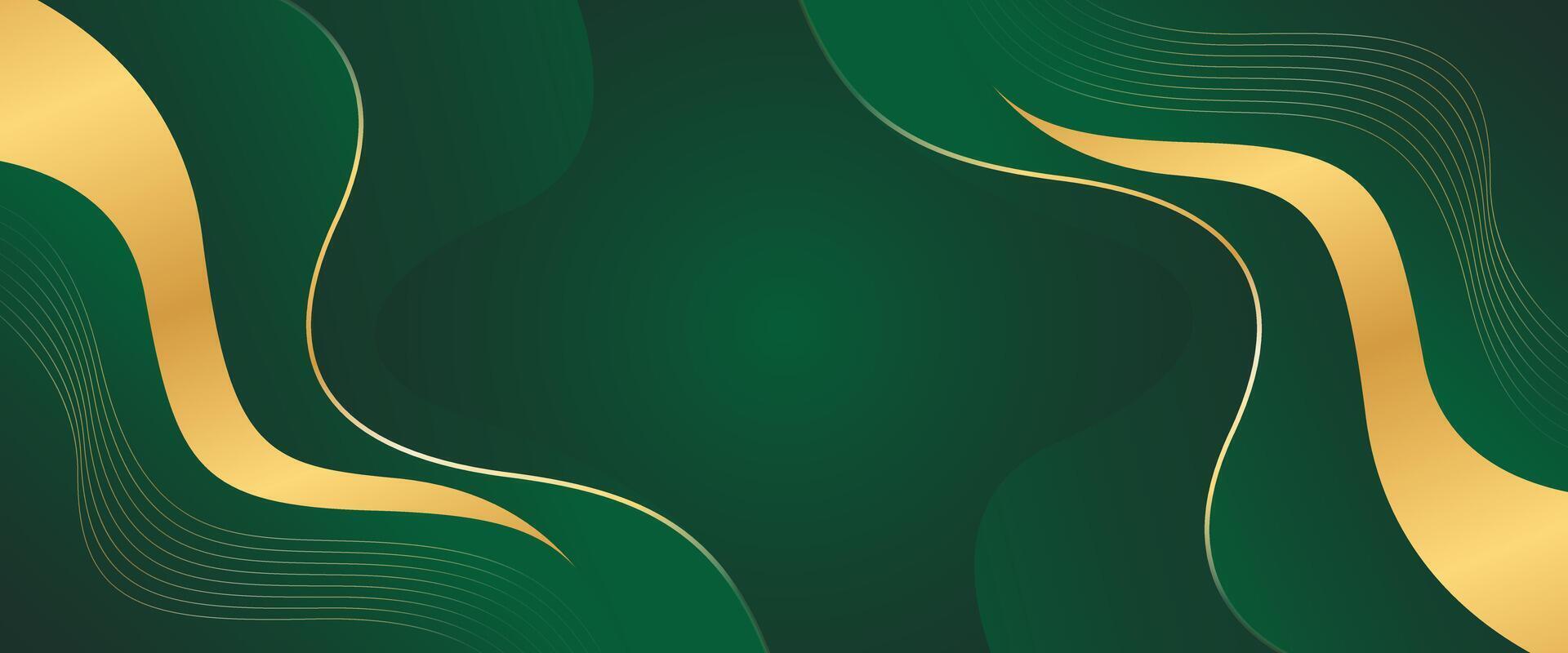 Elegant green luxury banner background with gold lines. Abstract wallpaper vector