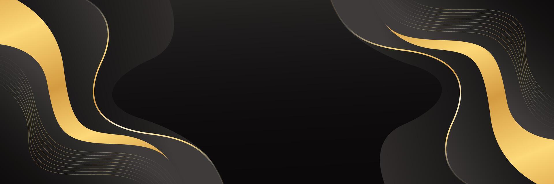 Elegant black luxury banner background with gold lines. Abstract wallpaper vector