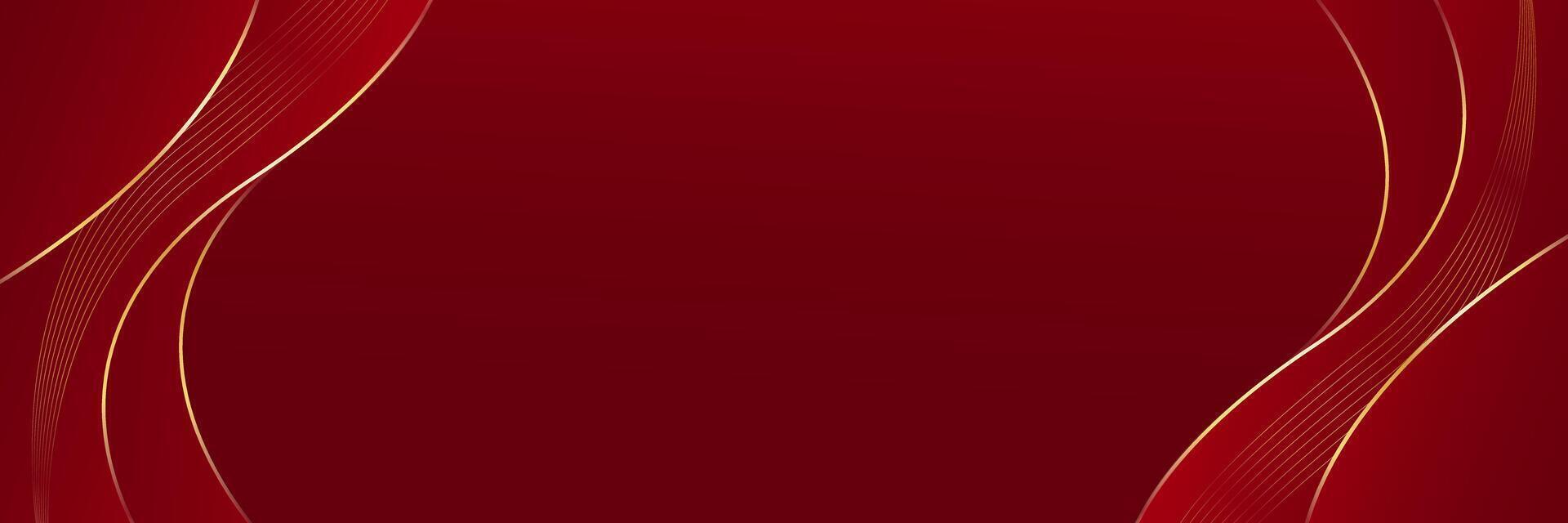Simple red luxury banner background with gold lines. Abstract wallpaper vector