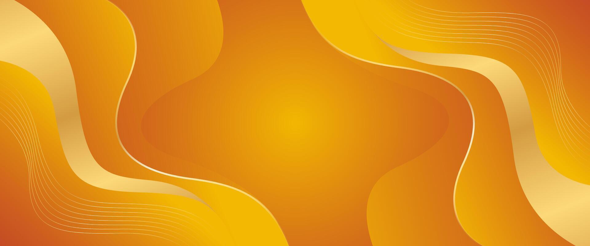 Elegant orange gradient luxury banner background with gold lines. Abstract wallpaper vector