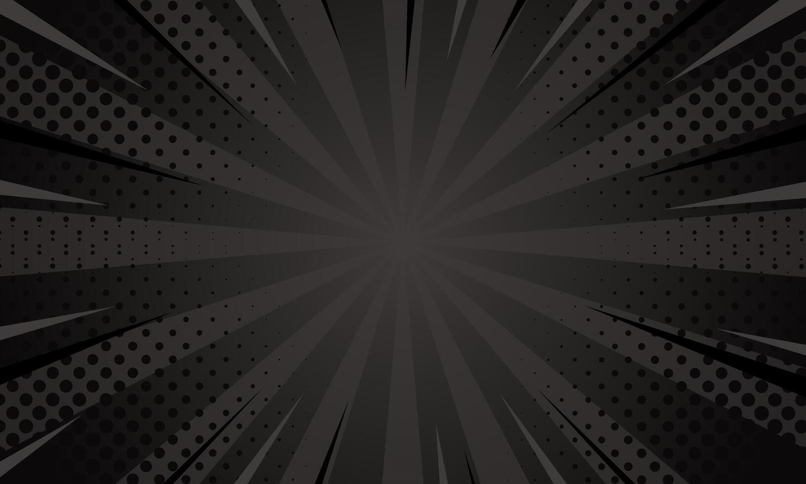 Black comic sunburst effect background with halftone. Pop art comic-style background vector