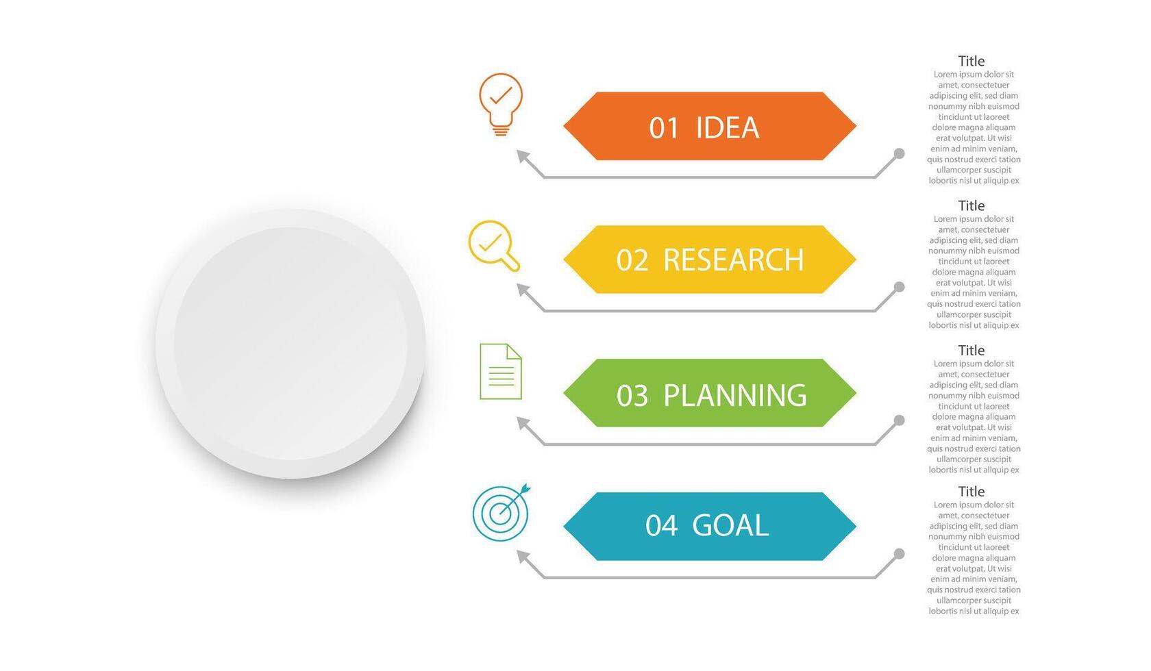 Business infographics template. 4-step design option. Workflow chart data on a white background. For presentation, process diagrams, business strategy elements illustration. vector