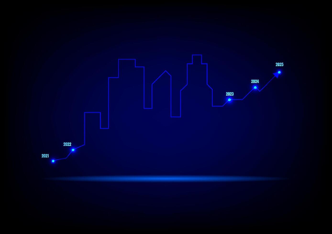 Real estate investment concept. The glowing and neon light of the home with an upper arrow graph on a dark blue background. Property growth and profit for the future. vector