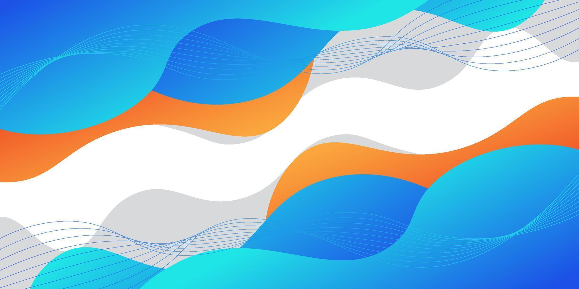 Modern abstract 3D fluid background with blue and orange wave and line design. Eps10 vector