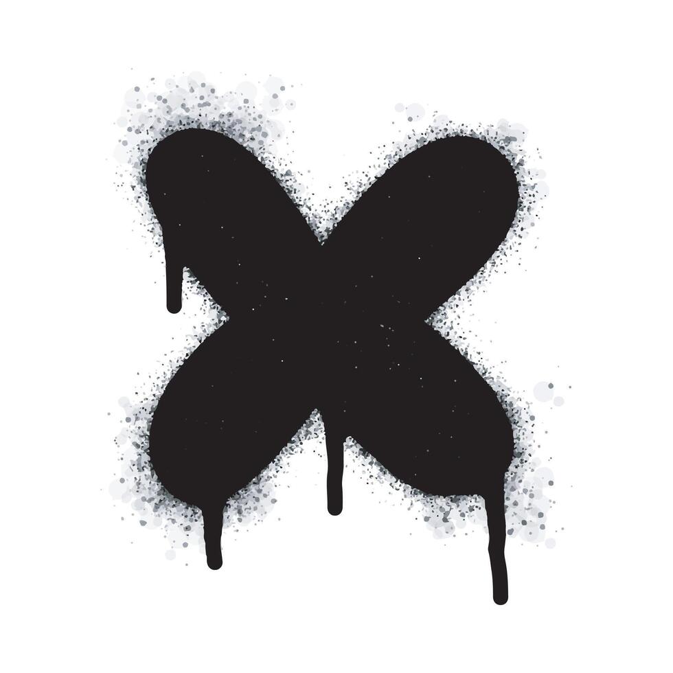Spray Painted Graffiti x Sprayed isolated with a white background. graffiti font x with over spray in black over white. vector