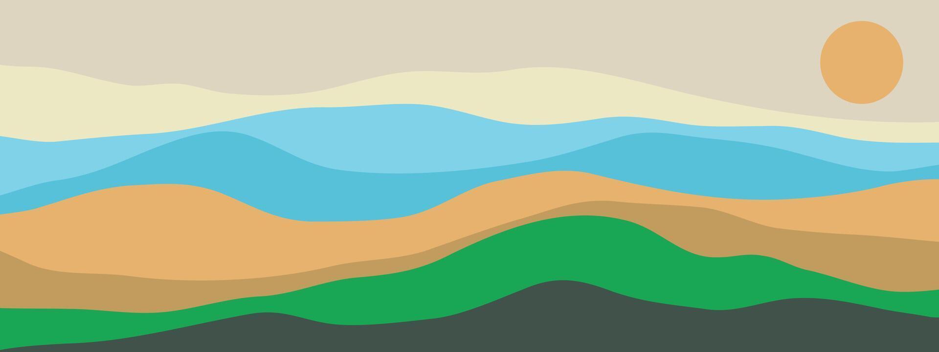 Mountain colors, translucent waves, sunset, abstract glass shapes, modern background, vector