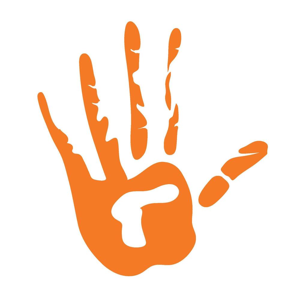 handprint paint color orange isolated vector