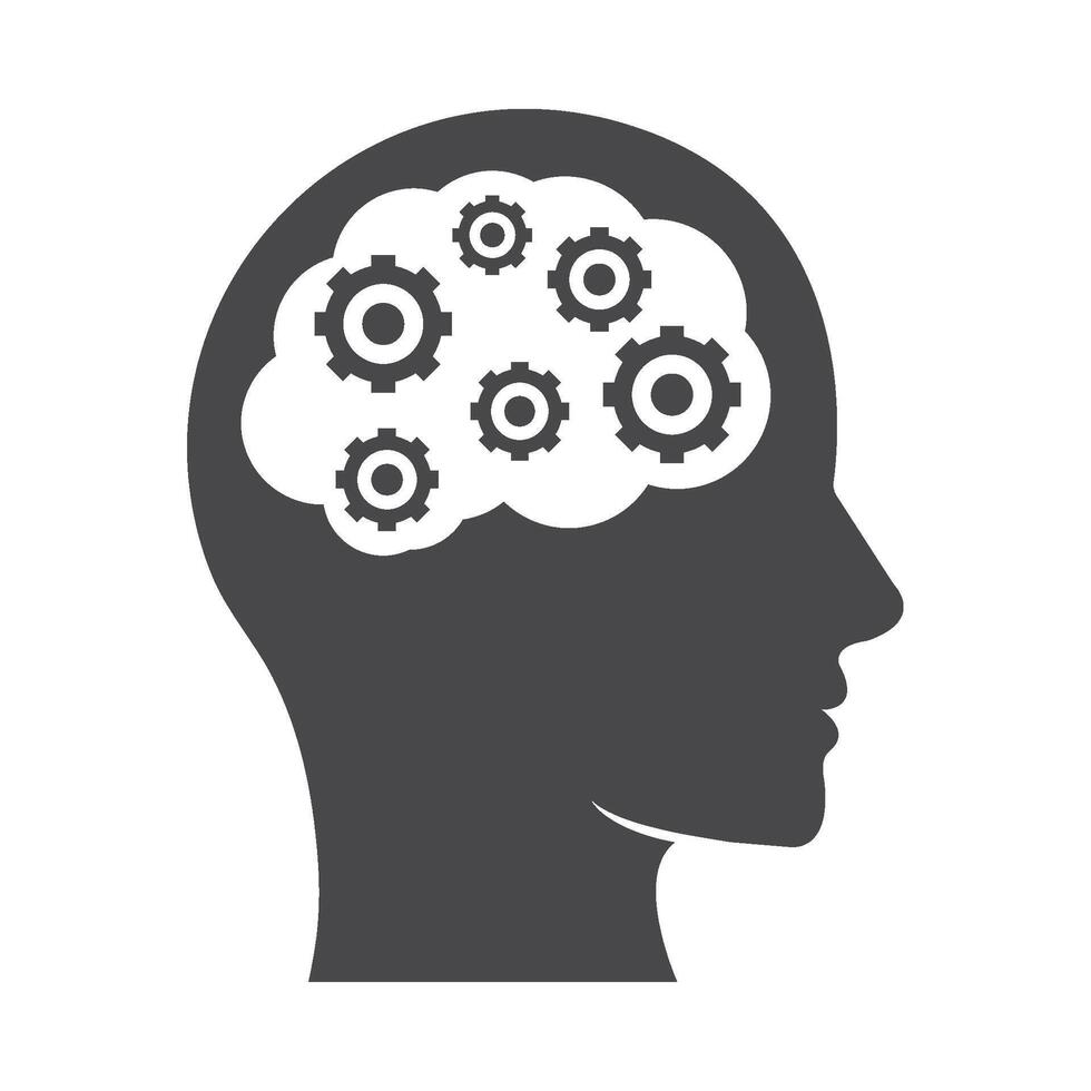 profile brain icon cog wheels isolated vector