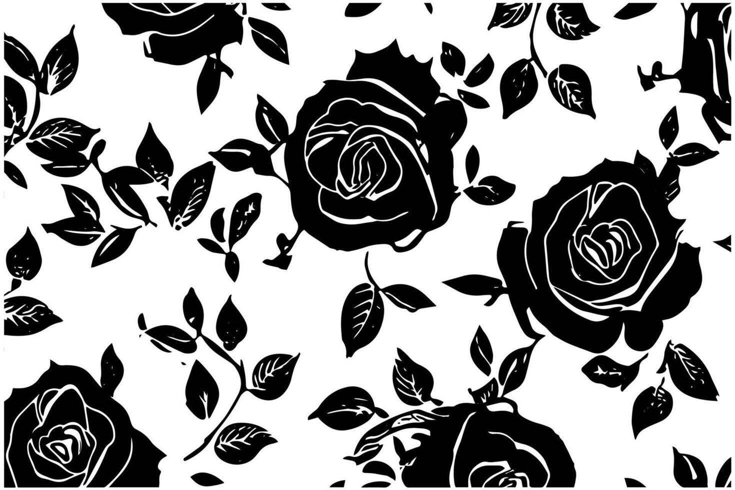 Seamless floral pattern with roses. Hand drawn black paint illustration with abstract floral motif. vector