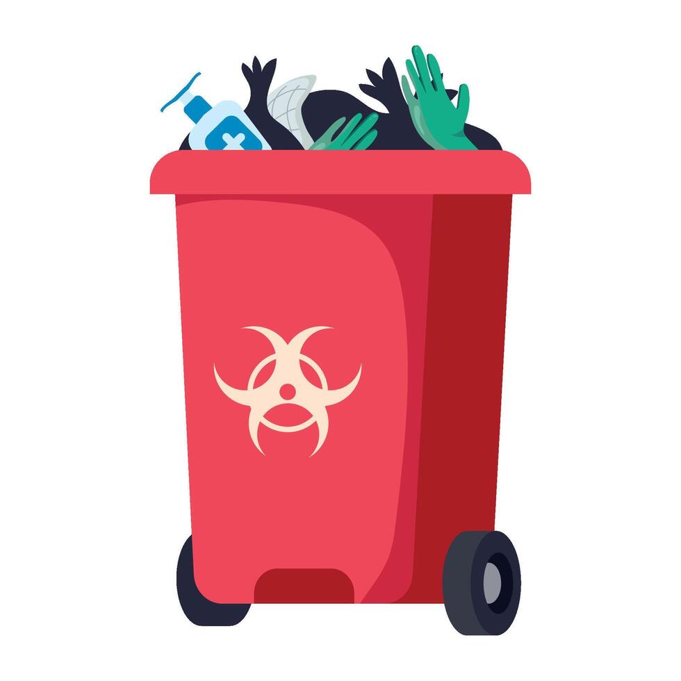 waste bin red toxic isolated vector