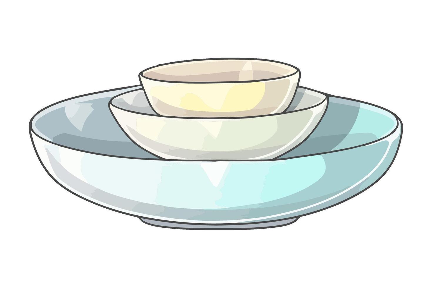 Kitchenware of crockery plates and utensils icon isolated vector