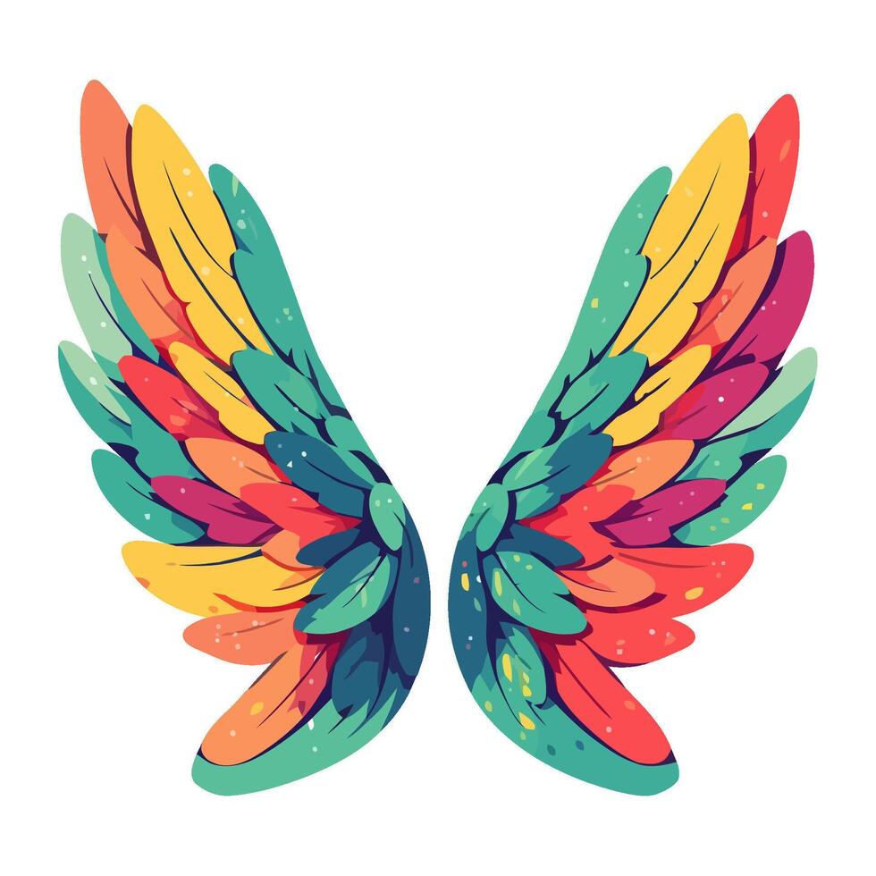 vibrant colored feather wings icon isolated vector