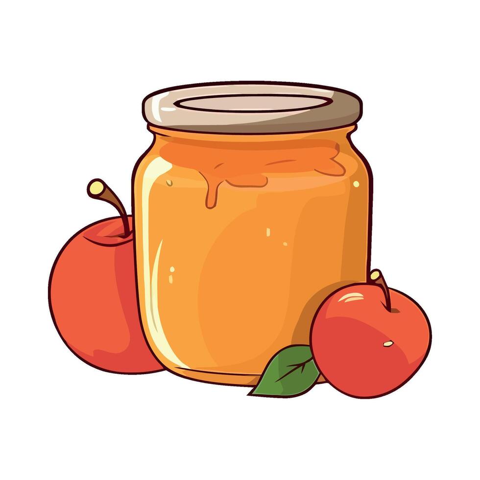 picked ripe apples in organic honey jar vector