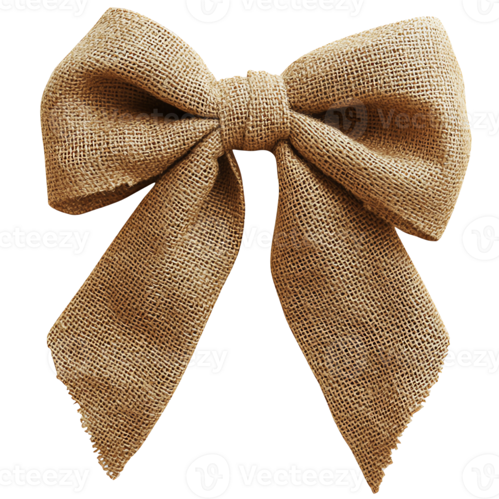 A brown bow tied to a jute fabric png