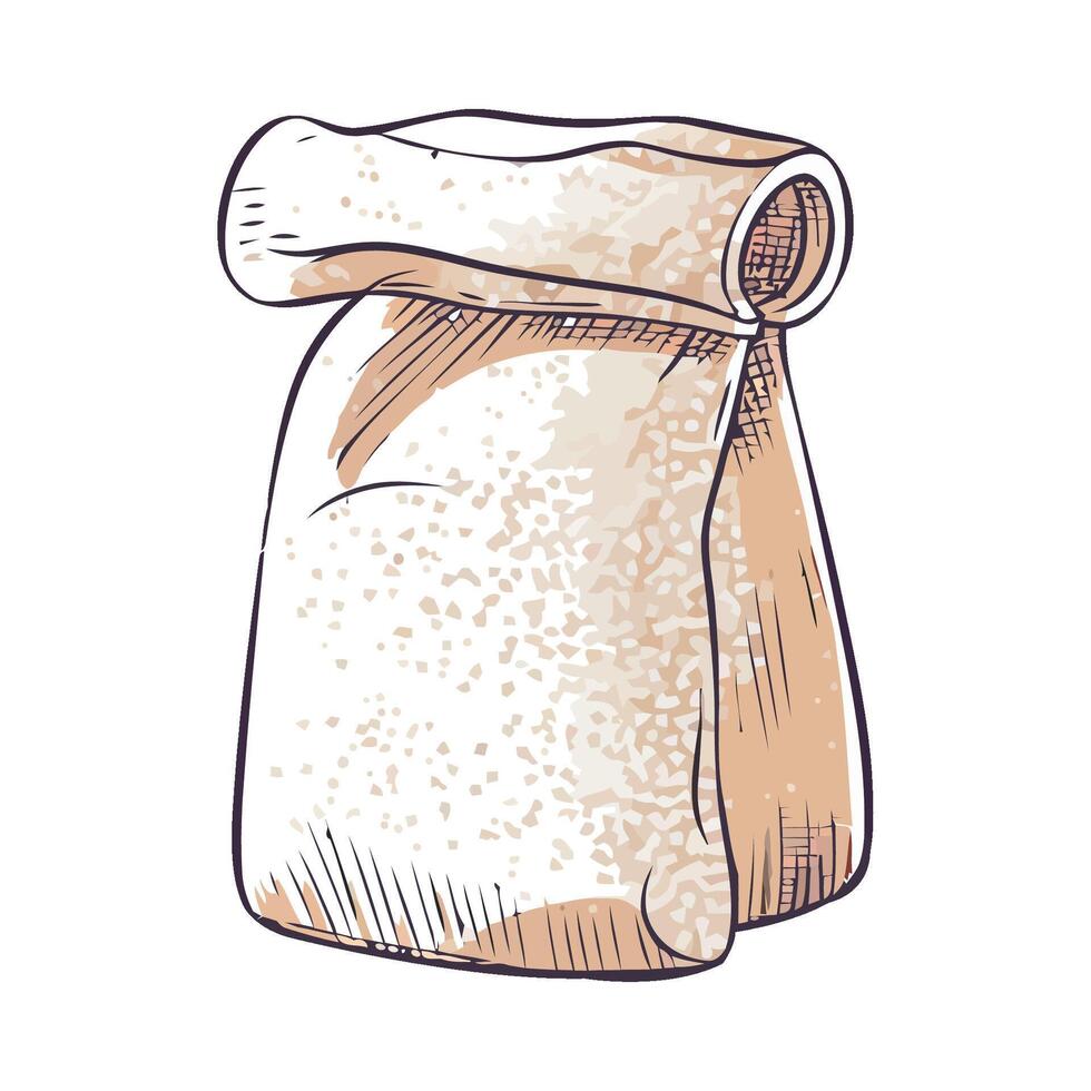 Organic flour sack, hand drawn illustration vector