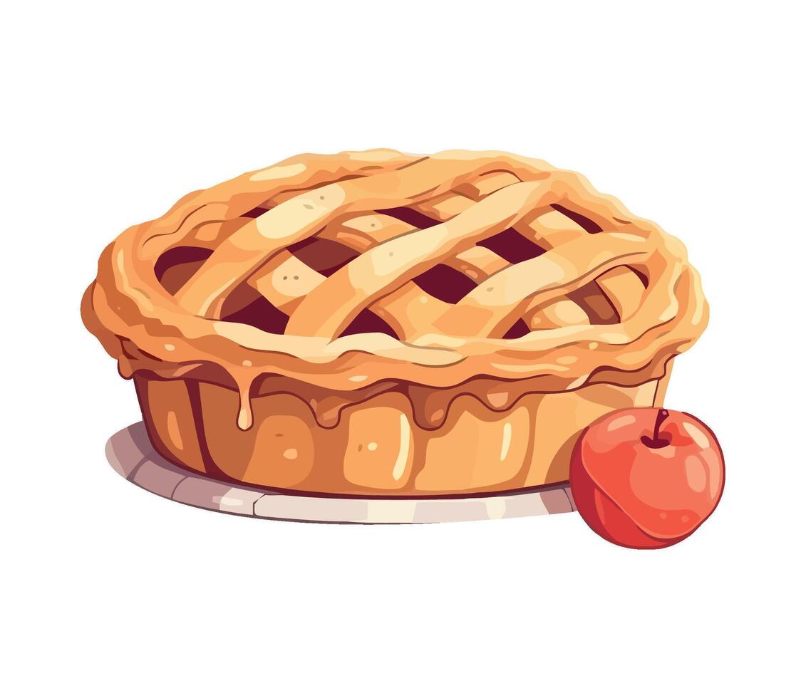 Freshly sweet fruit and baked pie illustration isolated on white background vector