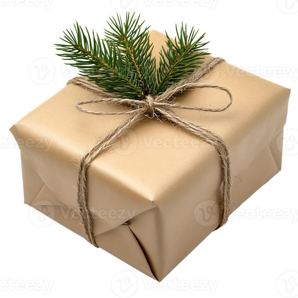 Christmas gift box with twine png