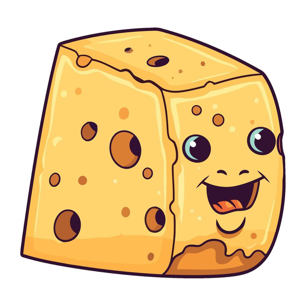 funny cartoon cheese slice on white background vector