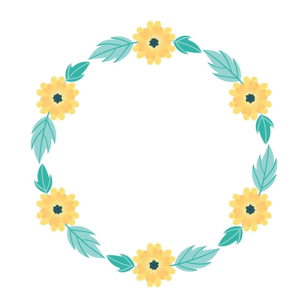 Round flower frame. Round frame with flowers around the perimeter. Delicate yellow flowers. illustration. vector