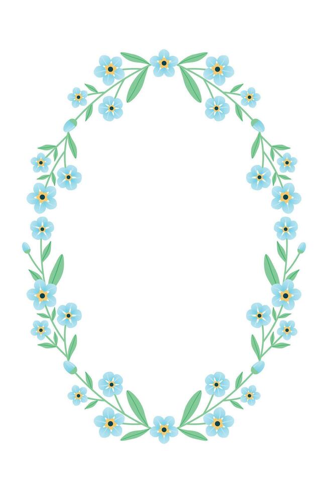 Forget me not flower oval frame. Oval frame with flowers around the perimeter. Delicate blue flowers. illustration. vector