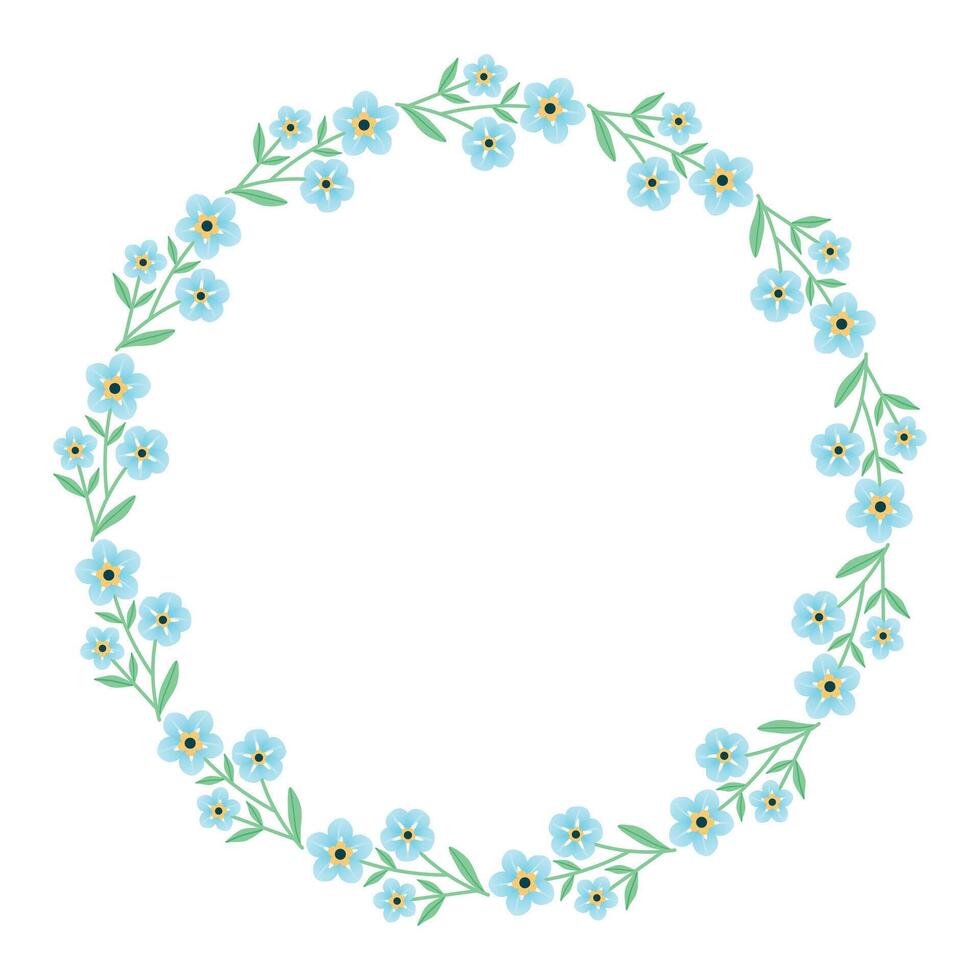Forget me not flower round frame. round frame with flowers around the perimeter. Delicate blue flowers. illustration. vector